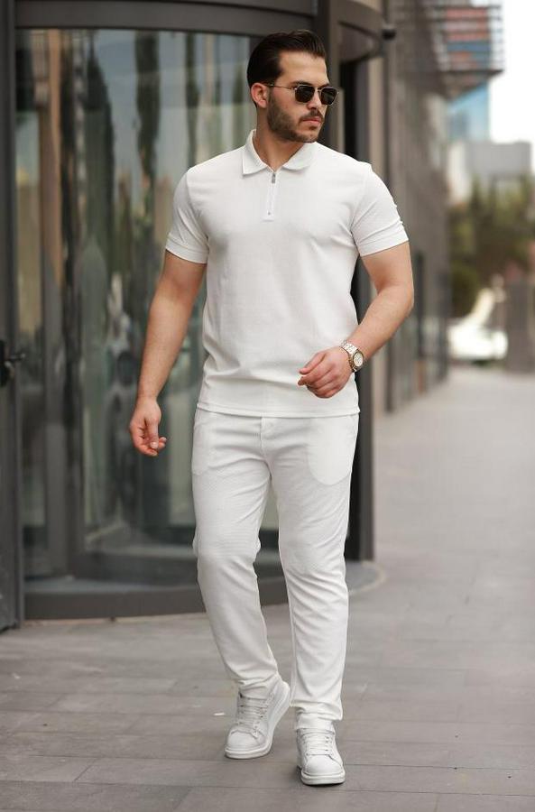 Yakalı Fermuarlı T-Shirt Pantolon Ikili Rahat Takım