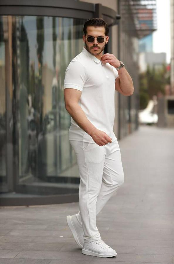 Yakalı Fermuarlı T-Shirt Pantolon Ikili Rahat Takım