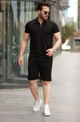 Yakalı Fermuarlı T-Shirt Şort Ikili Takım
