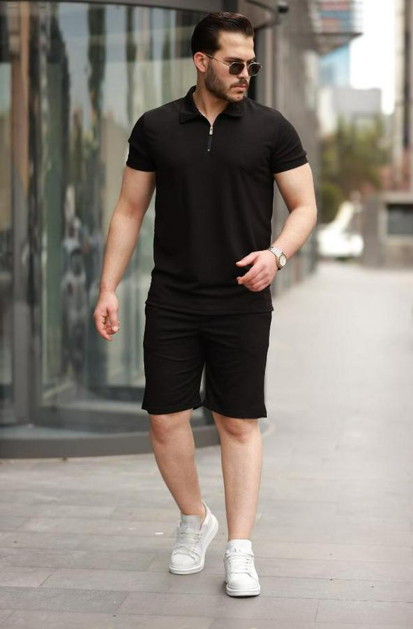 Yakalı Fermuarlı T-Shirt Şort Ikili Takım