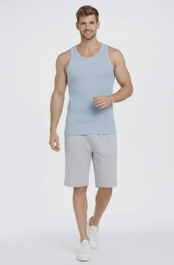 Fitilli Atlet Sıfır Yaka Slim Fit Arka Baskılı Spor Atlet