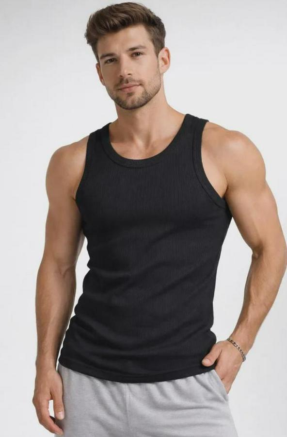 Fitilli Atlet Sıfır Yaka Slim Fit Arka Baskılı Spor Atlet