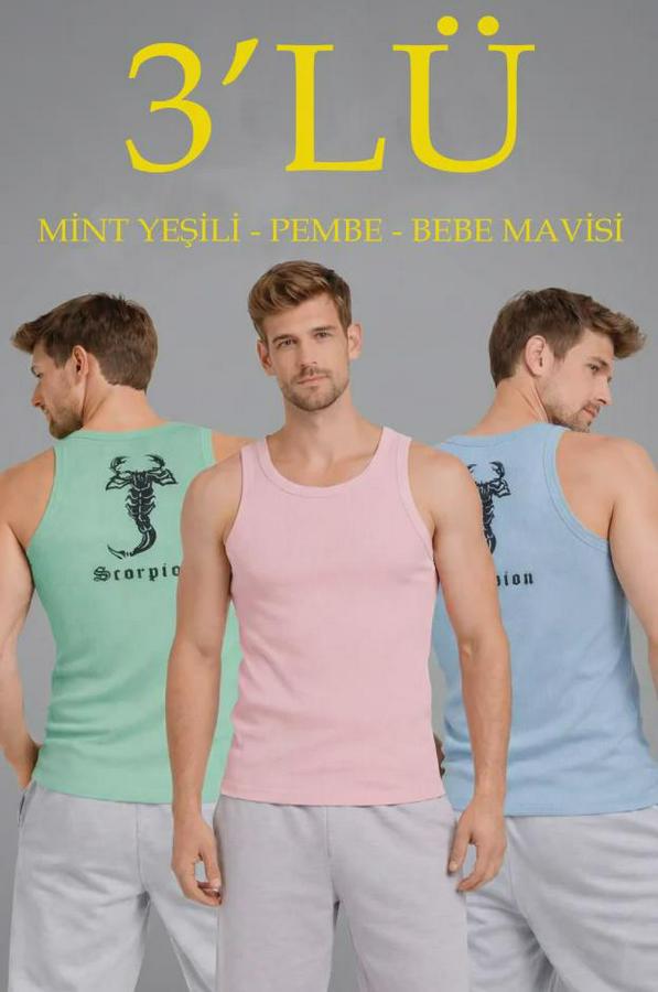 Spor Fitilli Atlet 3lü Set Mint Yeşili, Pembe Ve Bebek Mavisi Slim Fit Kaşkorse Arka Baskılı Spor Atlet