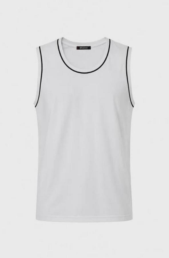 Ön Unisex Pamuklu Bisiklet Yaka Kolsuz Atlet Kontrast Biyeli Regular Fit