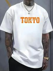 Baskılı Oversize Bisiklet Yaka T-Shirt