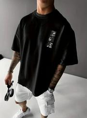 Baskılı Oversize Bisiklet Yaka T-Shirt