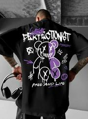 Baskılı Oversize Bisiklet Yaka T-Shirt