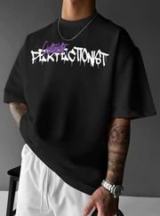 Baskılı Oversize Bisiklet Yaka T-Shirt