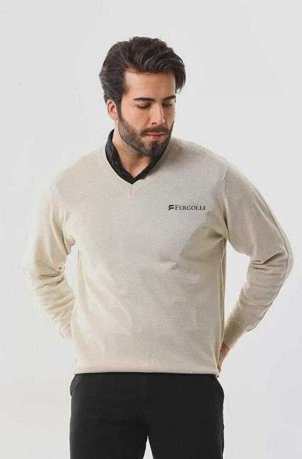 Baskılı V Yaka Uzun Kol Dokuma Triko