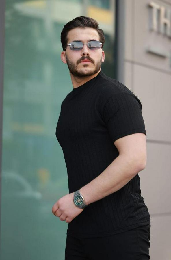 Kısa Kollu Örgü Kumaş Bisiklet Yaka T-Shirt