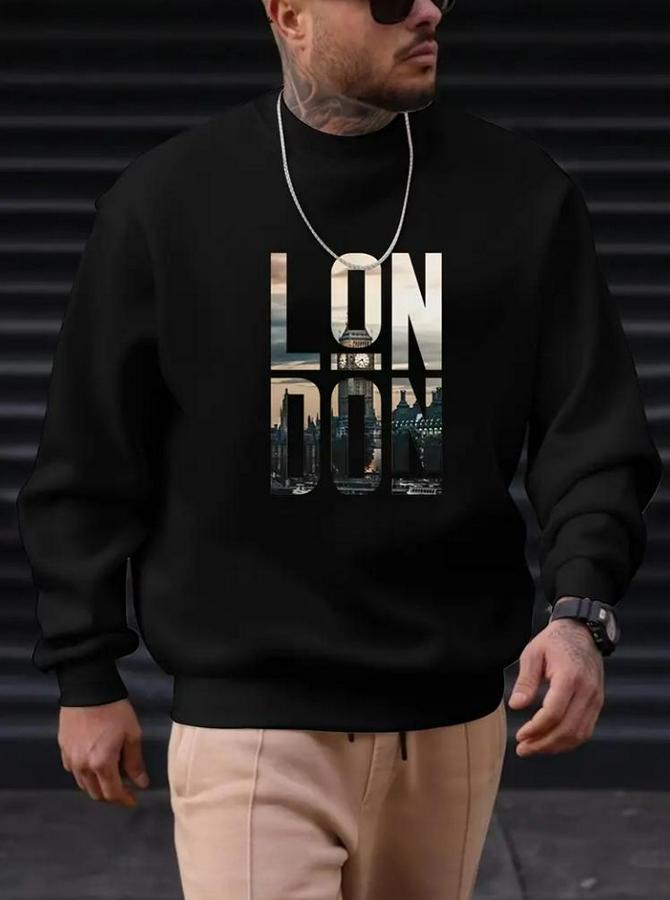 Uzun Kollu Bisiklet Yaka London Logo Baskılı Iki Iplik Bluz