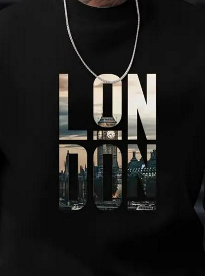 Uzun Kollu Bisiklet Yaka London Logo Baskılı Iki Iplik Bluz