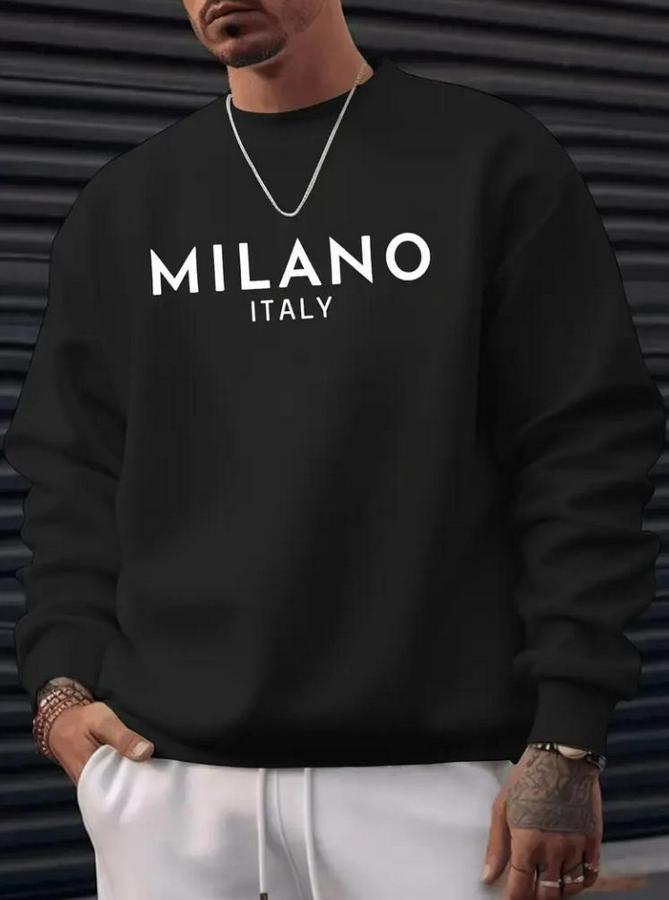 Uzun Kollu Bisiklet Yaka Milano Yazılı Iki Iplik Bluz