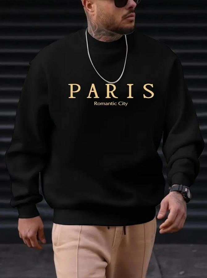 Uzun Kollu Bisiklet Yaka Paris Yazılı Iki Iplik Bluz