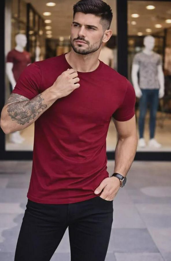 Li Bisiklet Yaka Tişört – Kısa Kollu Yazlık Slim Fit Body