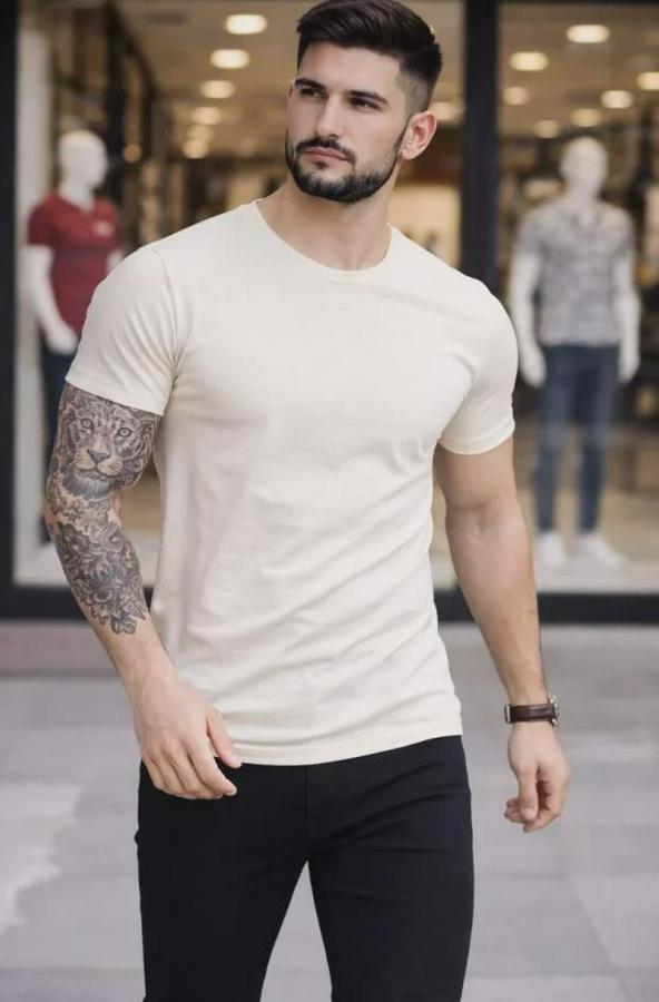 Li Bisiklet Yaka Tişört – Kısa Kollu Yazlık Slim Fit Body