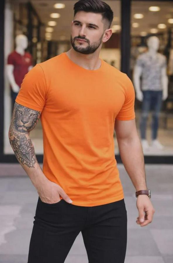 Lü Bisiklet Yaka Tişört – Kısa Kollu Yazlık Slim Fit Body