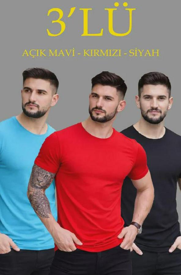Lü Bisiklet Yaka Tişört – Kısa Kollu Yazlık Slim Fit Body