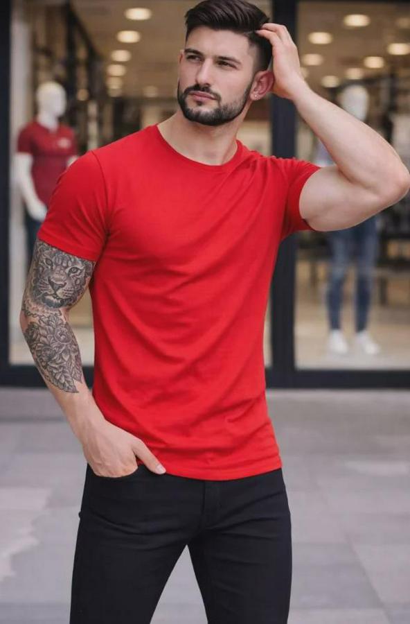 Lü Bisiklet Yaka Tişört – Kısa Kollu Yazlık Slim Fit Body