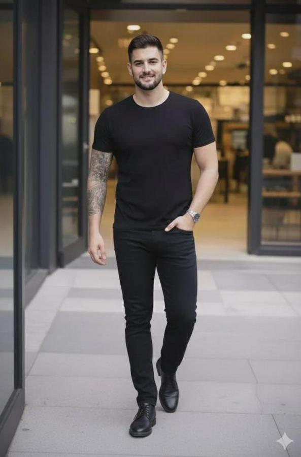 Lü Bisiklet Yaka Tişört – Kısa Kollu Yazlık Slim Fit Body