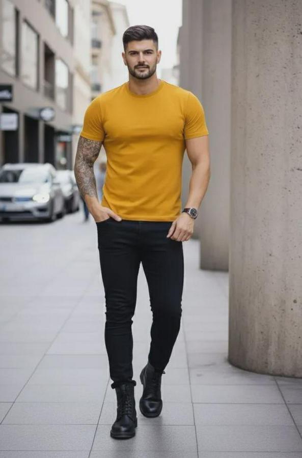 T-Shirt Bisiklet Yaka Slim Fit Dar Kesim Likralı Tişört Günlük Basic Body