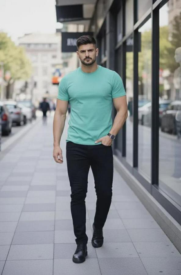 T-Shirt Bisiklet Yaka Slim Fit Dar Kesim Likralı Tişört Günlük Basic Body