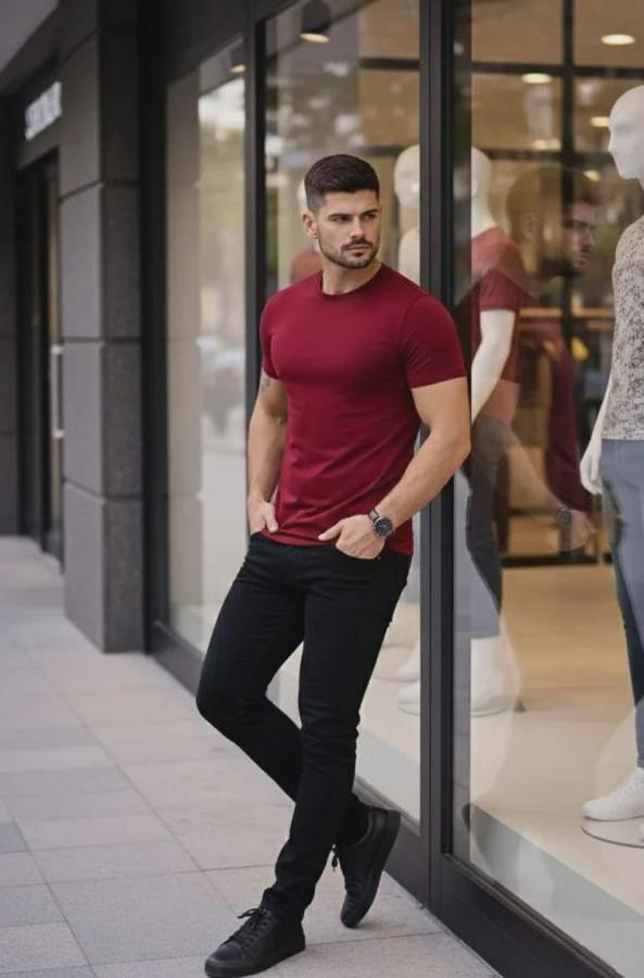 T-Shirt Bisiklet Yaka Slim Fit Dar Kesim Likralı Tişört Günlük Basic Body