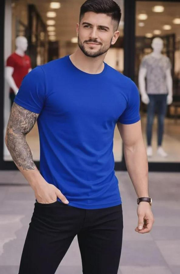 T-Shirt Bisiklet Yaka Slim Fit Dar Kesim Likralı Tişört Günlük Basic Body