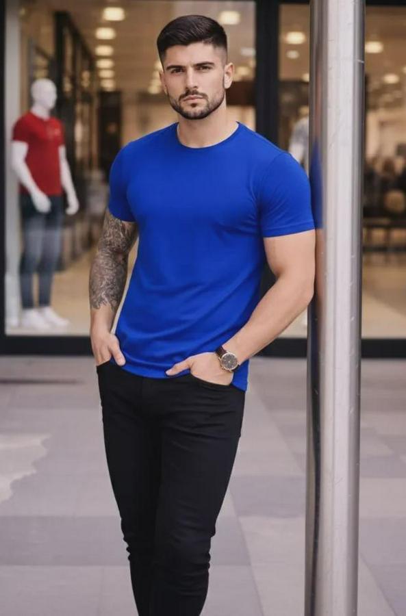 T-Shirt Bisiklet Yaka Slim Fit Dar Kesim Likralı Tişört Günlük Basic Body