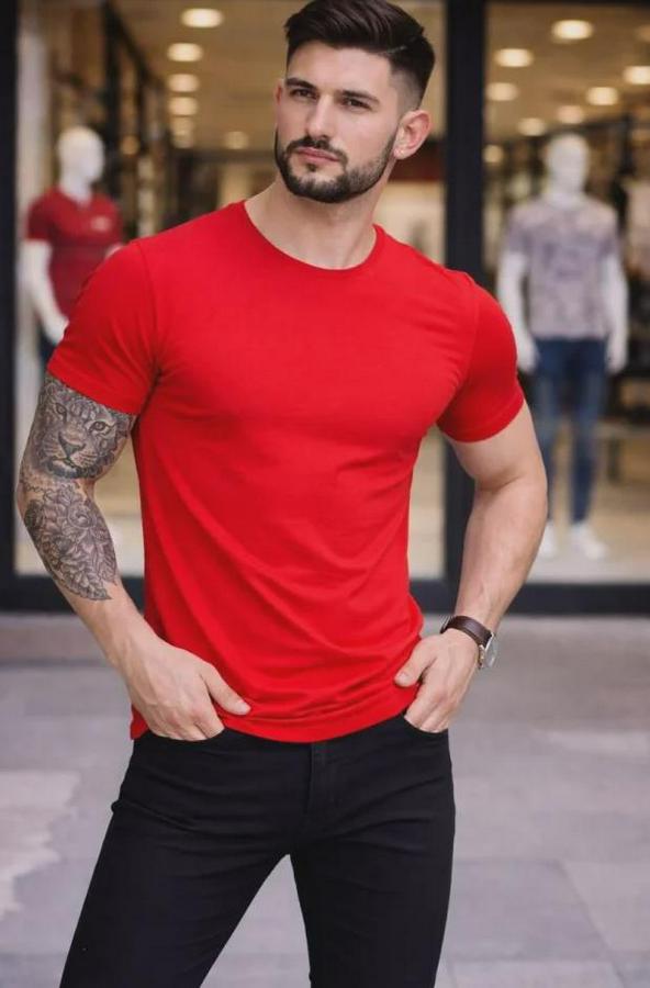 T-Shirt Bisiklet Yaka Slim Fit Dar Kesim Likralı Tişört Günlük Basic Body