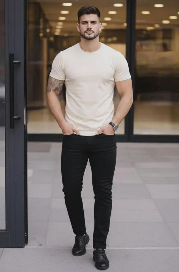 T-Shirt Bisiklet Yaka Slim Fit Dar Kesim Likralı Tişört Günlük Basic Body