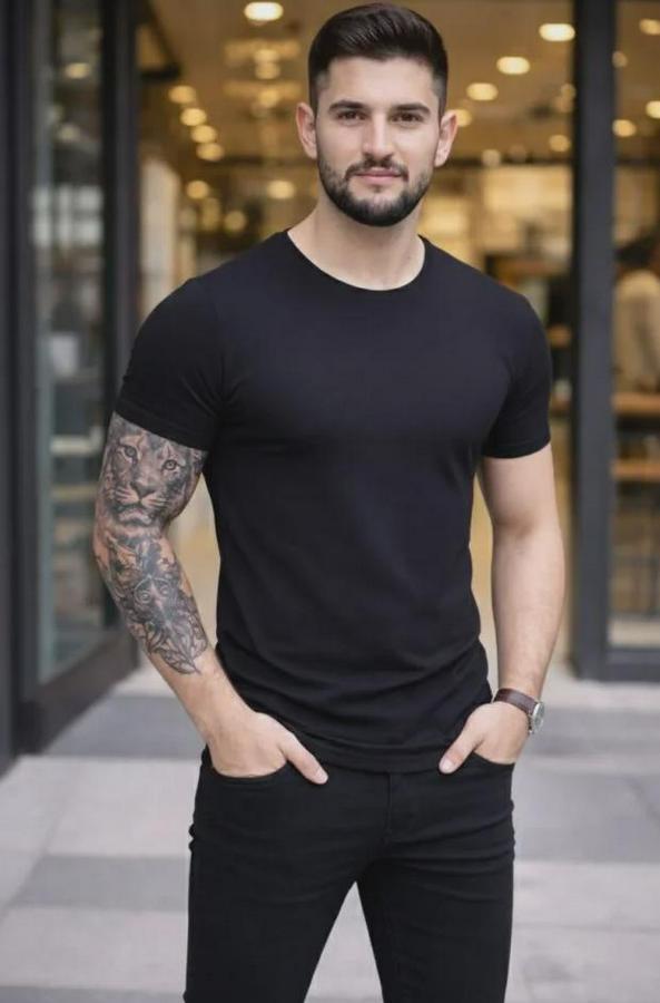 T-Shirt Bisiklet Yaka Slim Fit Dar Kesim Likralı Tişört Günlük Basic Body