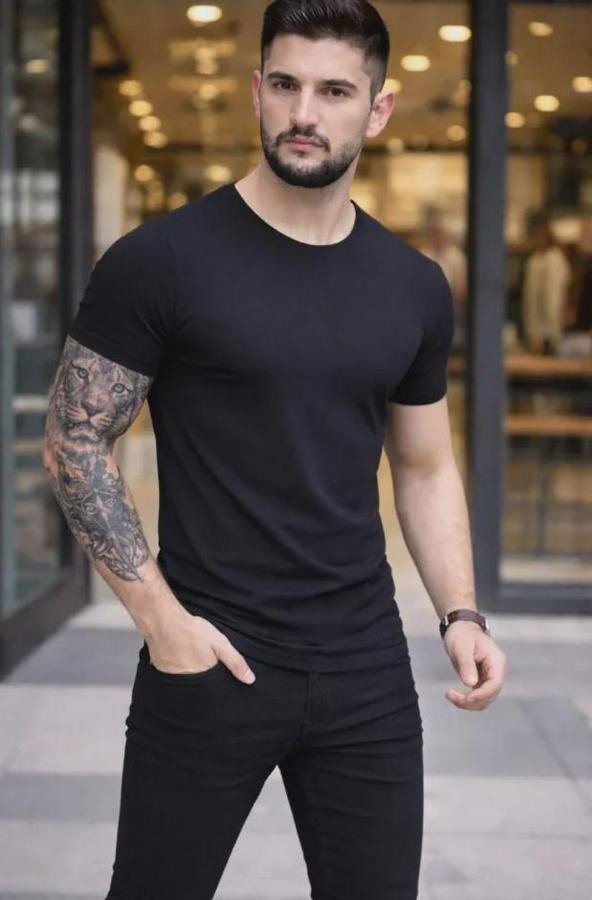 T-Shirt Bisiklet Yaka Slim Fit Dar Kesim Likralı Tişört Günlük Basic Body