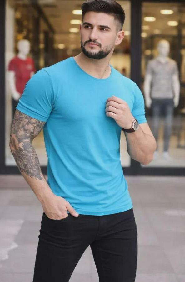 T-Shirt Bisiklet Yaka Slim Fit Dar Kesim Likralı Tişört Günlük Basic Body