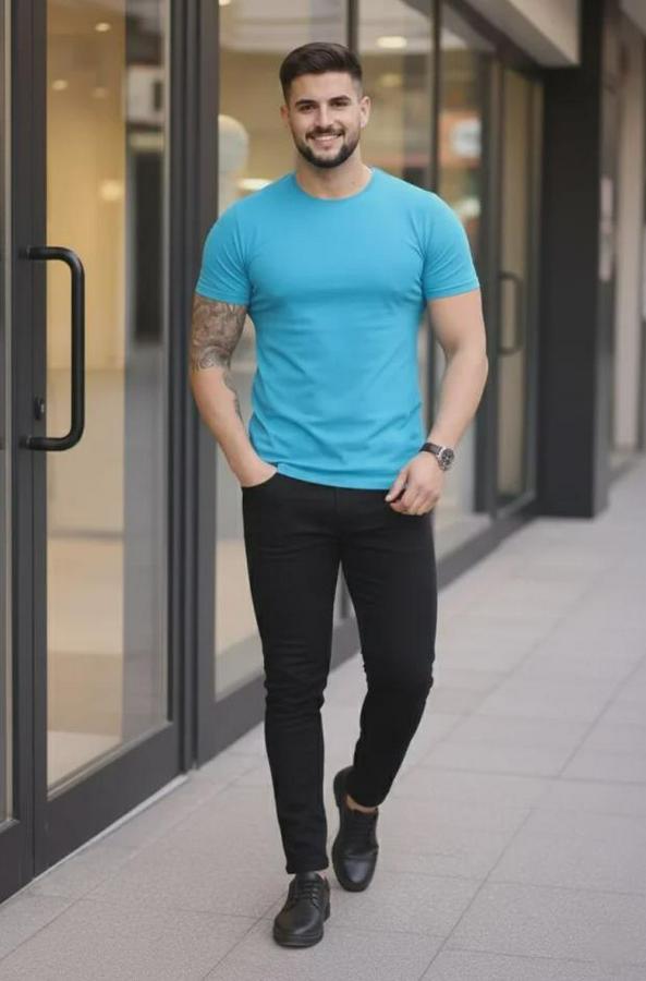 T-Shirt Bisiklet Yaka Slim Fit Dar Kesim Likralı Tişört Günlük Basic Body