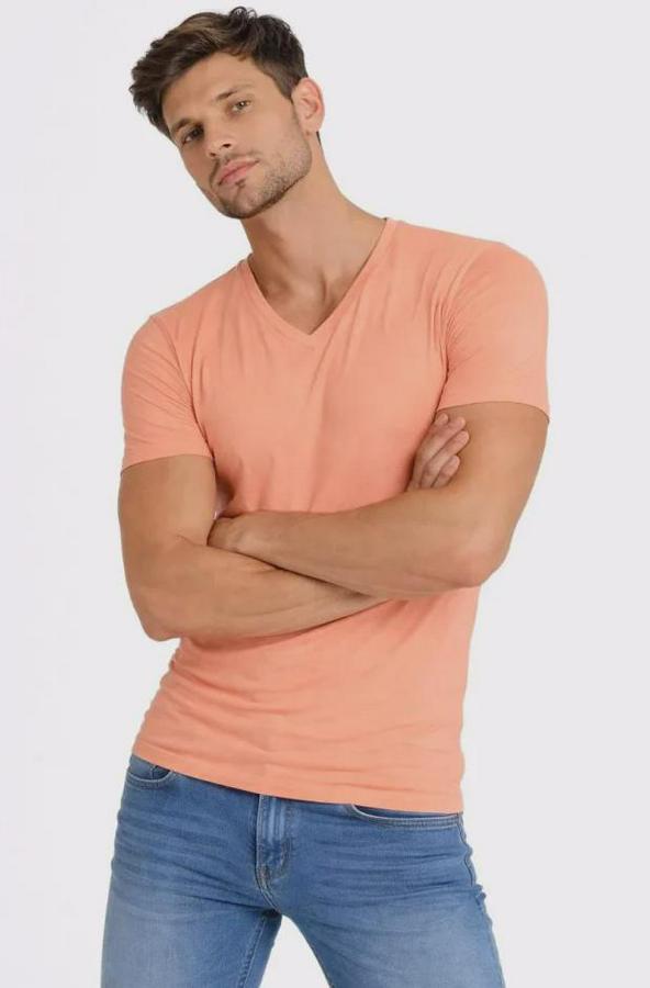 T-Shirt V Yaka Slim Fit Dar Kesim Likralı Tişört Günlük Basic Body