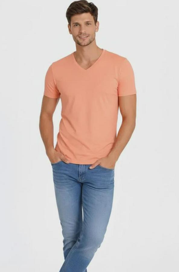 T-Shirt V Yaka Slim Fit Dar Kesim Likralı Tişört Günlük Basic Body