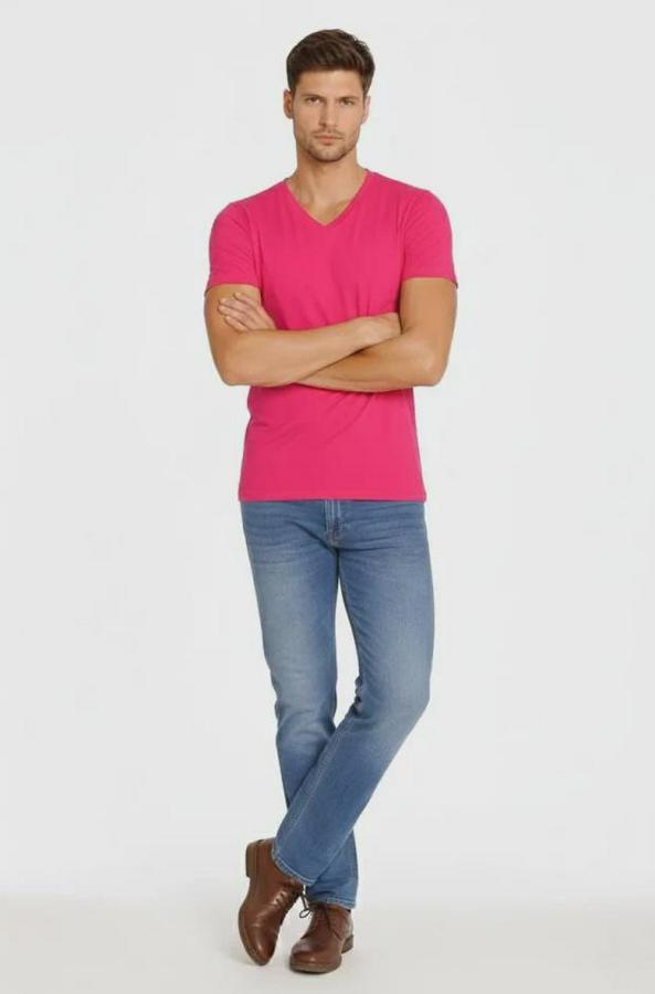 T-Shirt V Yaka Slim Fit Dar Kesim Likralı Tişört Günlük Basic Body