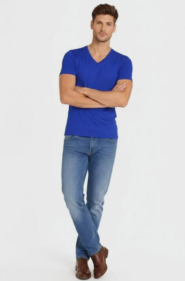 T-Shirt V Yaka Slim Fit Dar Kesim Likralı Tişört Günlük Basic Body