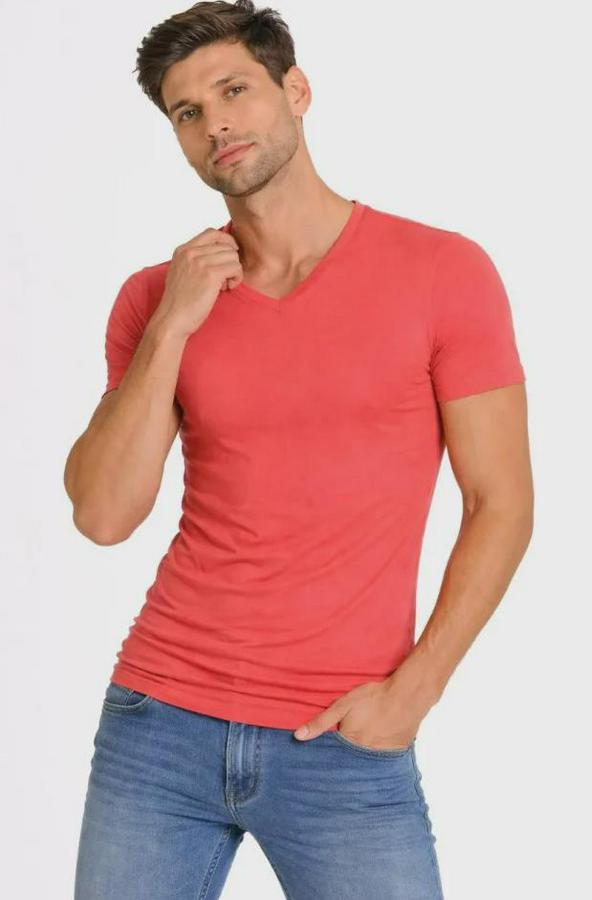 T-Shirt V Yaka Slim Fit Dar Kesim Likralı Tişört Günlük Basic Body