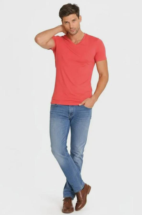 T-Shirt V Yaka Slim Fit Dar Kesim Likralı Tişört Günlük Basic Body