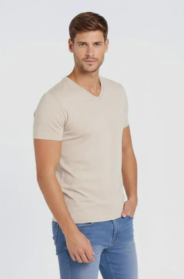 T-Shirt V Yaka Slim Fit Dar Kesim Likralı Tişört Günlük Basic Body