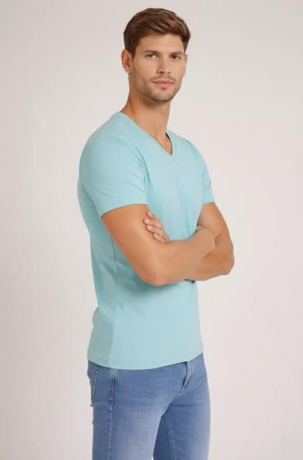 T-Shirt V Yaka Slim Fit Dar Kesim Likralı Tişört Günlük Basic Body