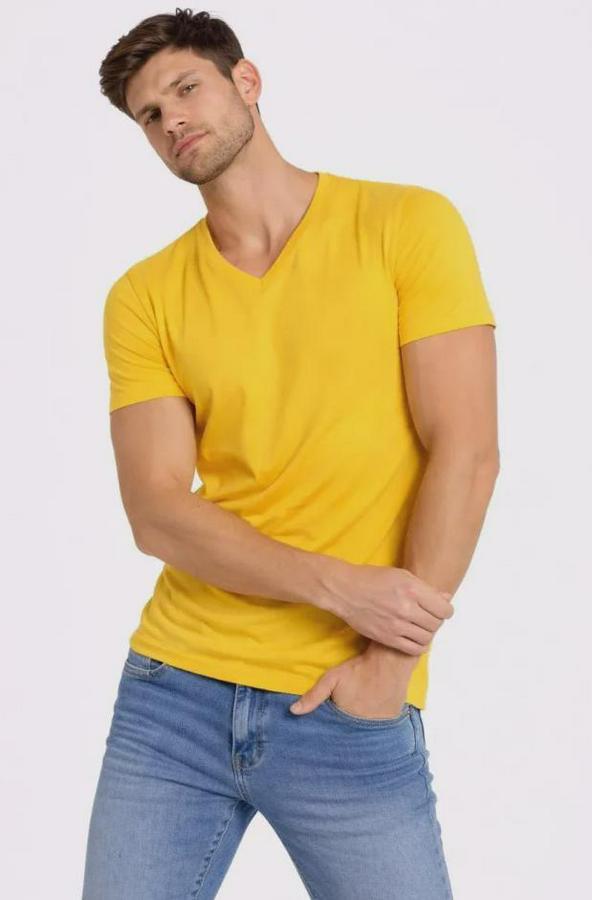 T-Shirt V Yaka Slim Fit Dar Kesim Likralı Tişört Günlük Basic Body