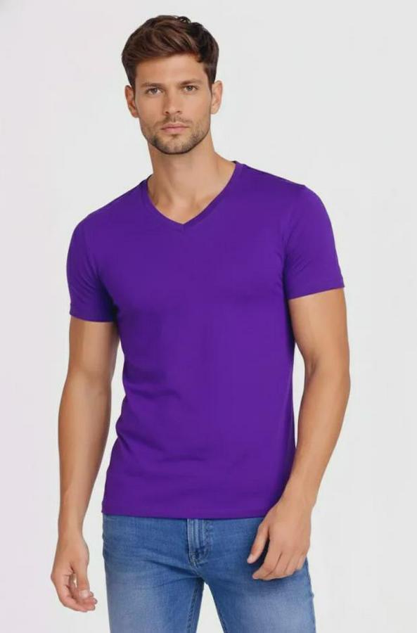 T-Shirt V Yaka Slim Fit Dar Kesim Likralı Tişört Günlük Basic Body