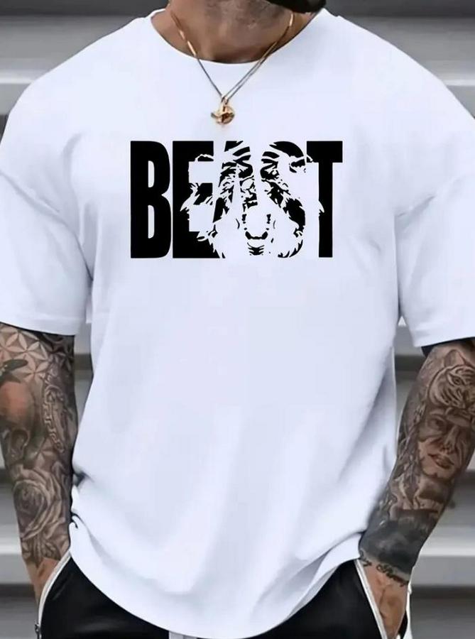 Baskılı Oversize Bisiklet Yaka T-Shirt
