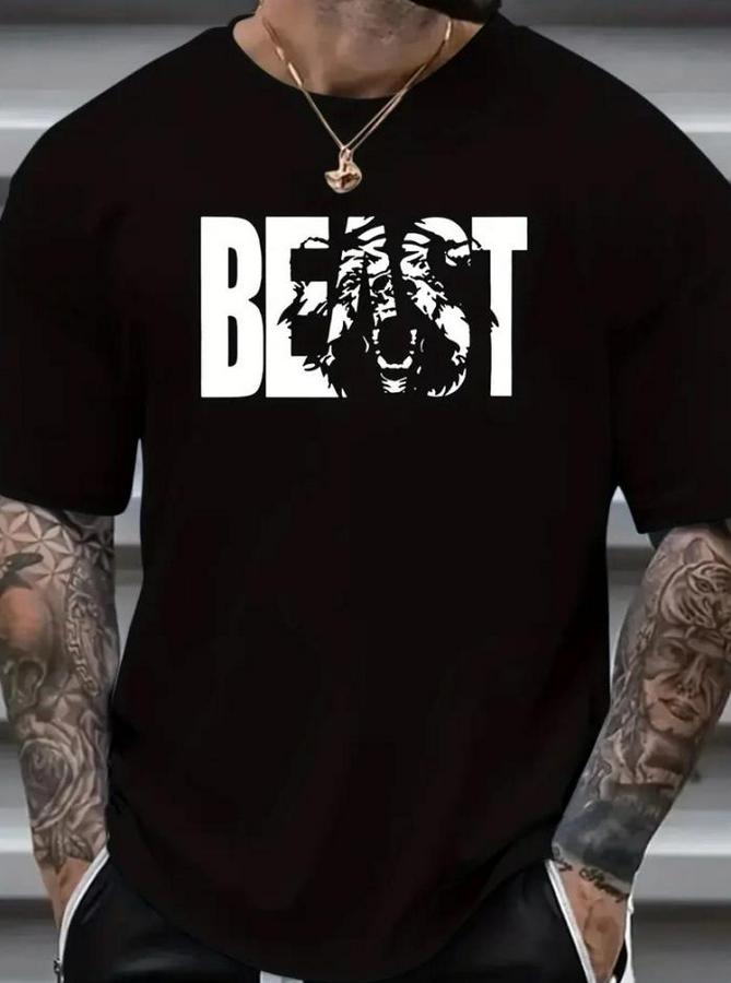 Baskılı Oversize Bisiklet Yaka T-Shirt