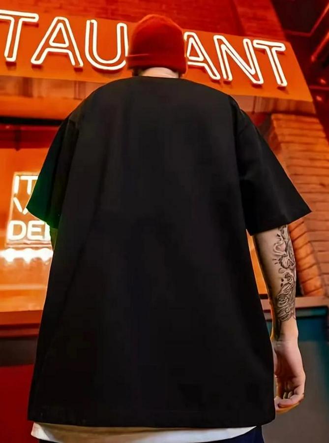 Büyük Beden Kart Baskılı Düz Renk Kısa Kollu Bisiklet Yaka Tişört Gündelik Giyim