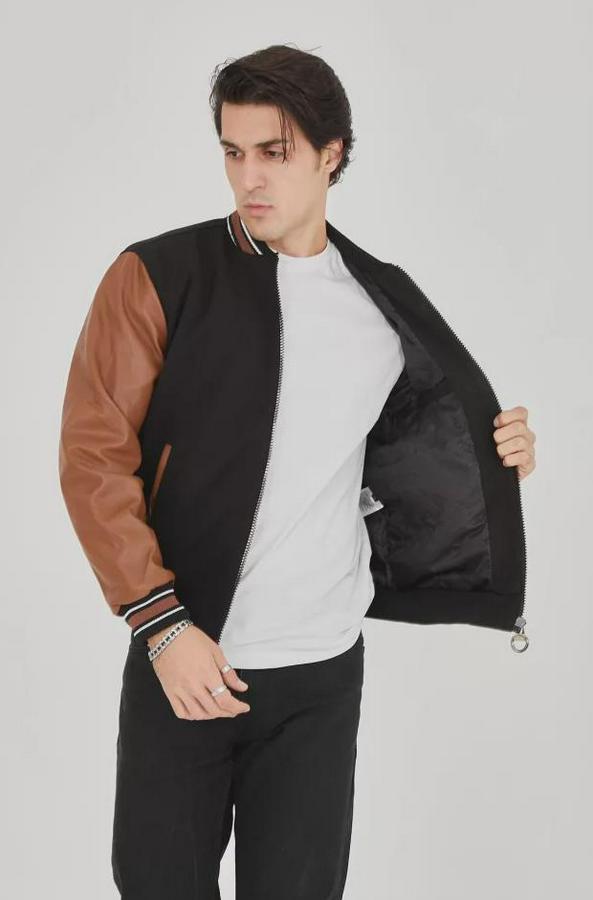 Içten Elyaf Ve Astarlı Kolları Suni Deri Ceket