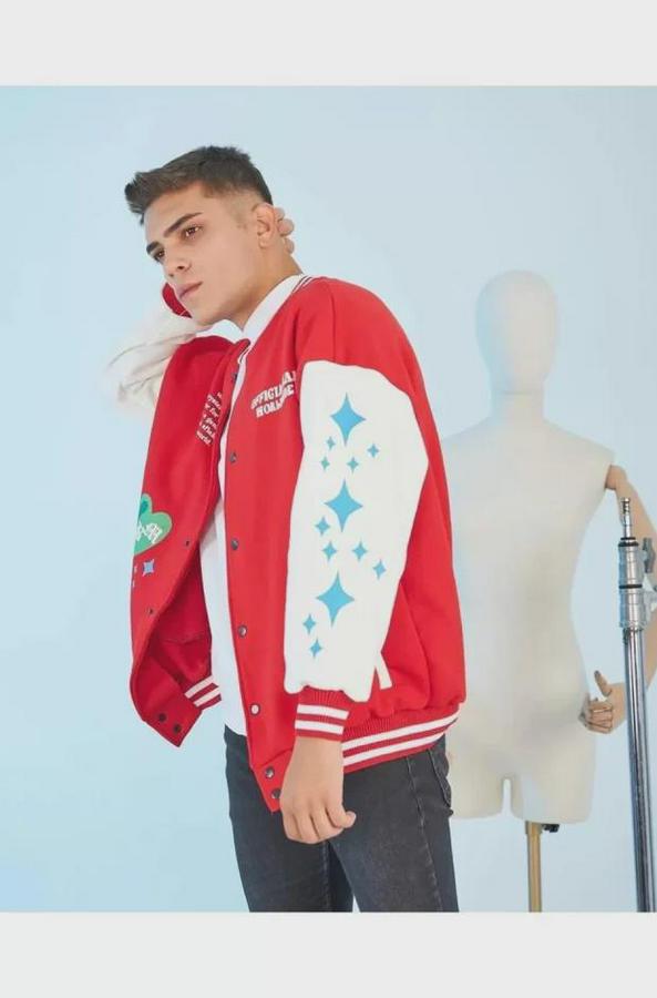 Kolları Yıldız Sırt Baskılı Oversize Kolej Ceket